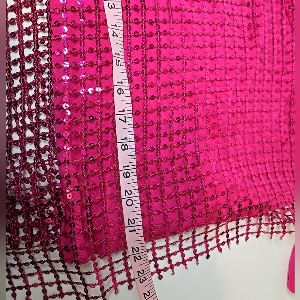 Pilcro Anthropologie Raspberry Pink Mesh Sequin Party Blouse Size Medium - Picture 11 of 13
